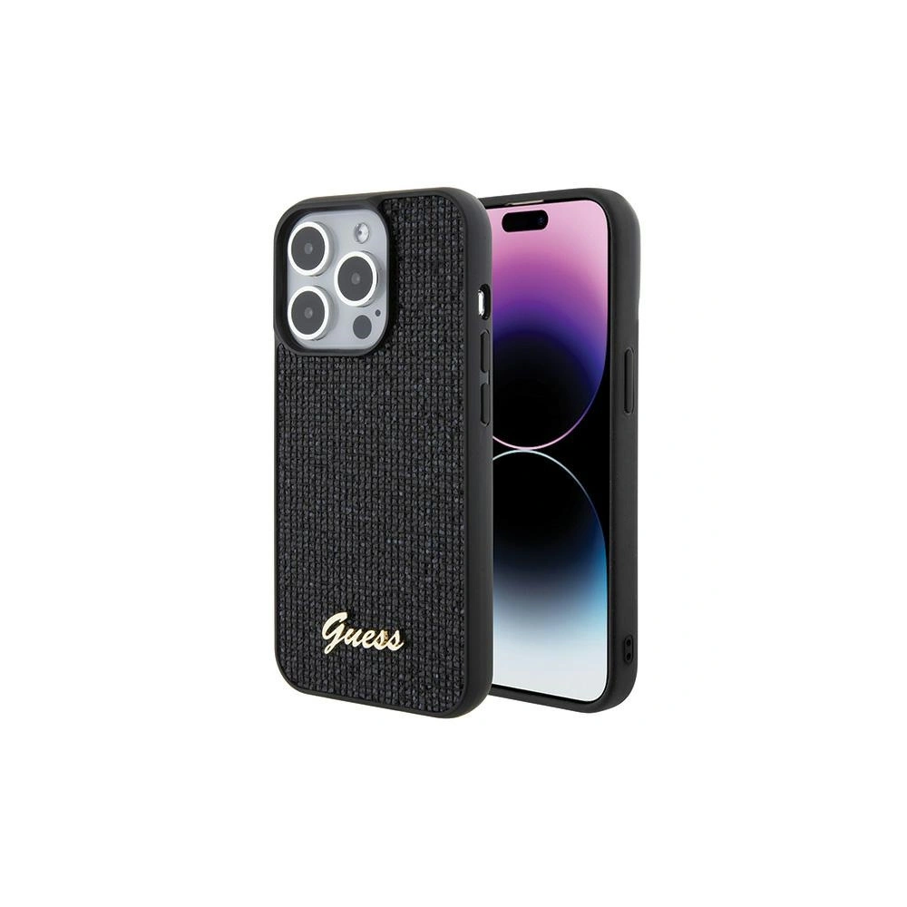 Guess Disco Metal Scrip ovitek za iPhone 15 Pro, Črn