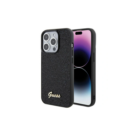 Guess Disco Metal Scrip ovitek za iPhone 15 Pro, Črn