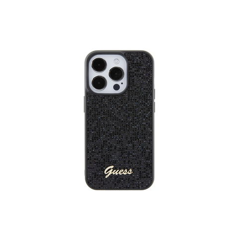 Guess Disco Metal Scrip ovitek za iPhone 15 Pro, Črn