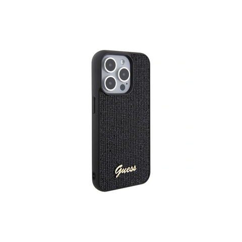 Guess Disco Metal Scrip ovitek za iPhone 15 Pro, Črn