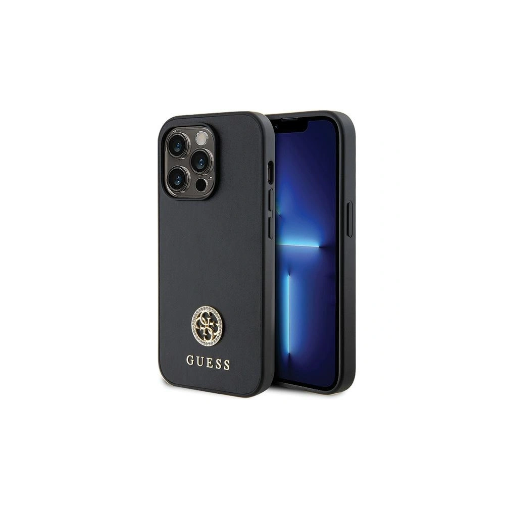 Guess Strass Metal Logo ovitek za iPhone 15 Pro, Črn