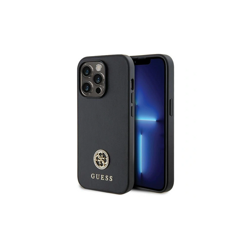 Guess Strass Metal Logo ovitek za iPhone 15 Pro, Črn