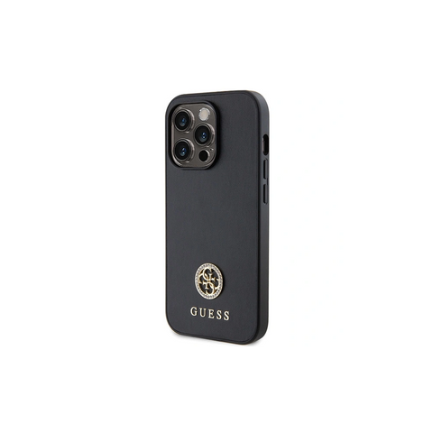 Guess Strass Metal Logo ovitek za iPhone 15 Pro, Črn