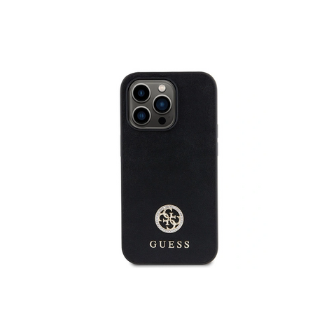 Guess Strass Metal Logo ovitek za iPhone 15 Pro, Črn