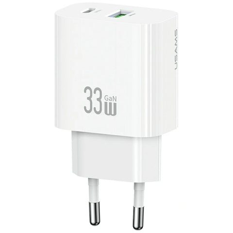 Stenski polnilec USAMS, 1×USB-C, 1×USB-A, 33W