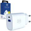 Stenski polnilec 3MK FlowPower, 1×USB-C, 1×USB-A, 30W