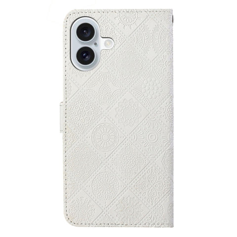 Eleganten etui ovitek za iPhone 16, Ethnic, Bel