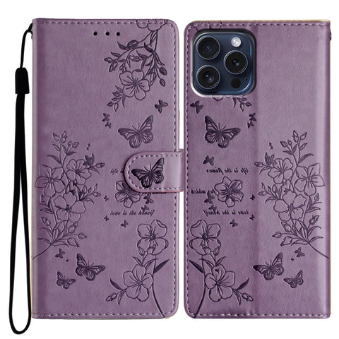 Eleganten etui ovitek za Samsung iPhone 16 Pro Max, Metulji, Vijoličen