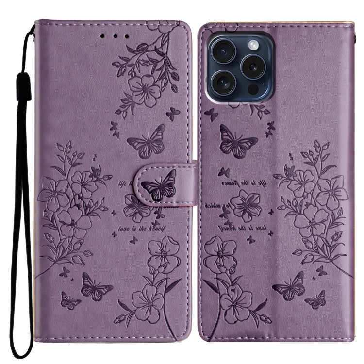 Eleganten etui ovitek za Samsung iPhone 16 Pro, Metulji, Vijoličen