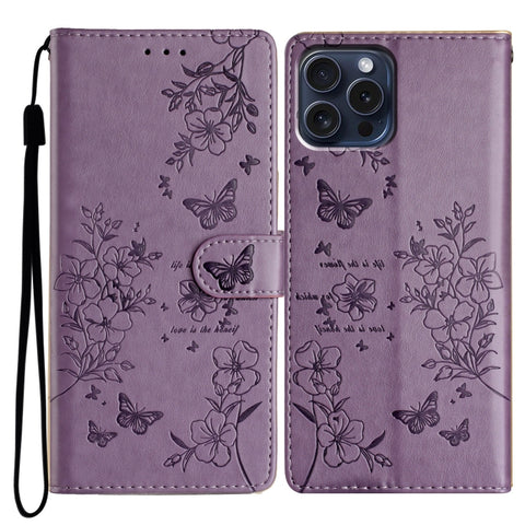 Eleganten etui ovitek za Samsung iPhone 16 Pro, Metulji, Vijoličen