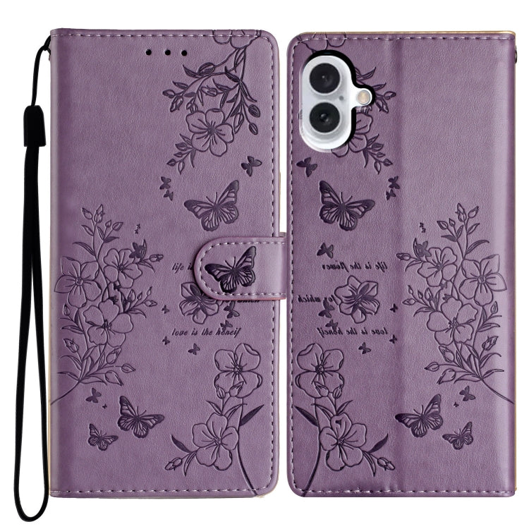 Eleganten etui ovitek za Samsung iPhone 16, Metulji, Vijoličen