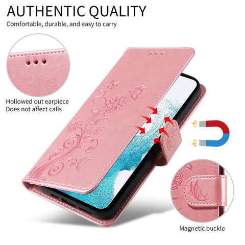 Eleganten etui ovitek za  Samsung A16, A17 in A26, Rose Gold, metulji