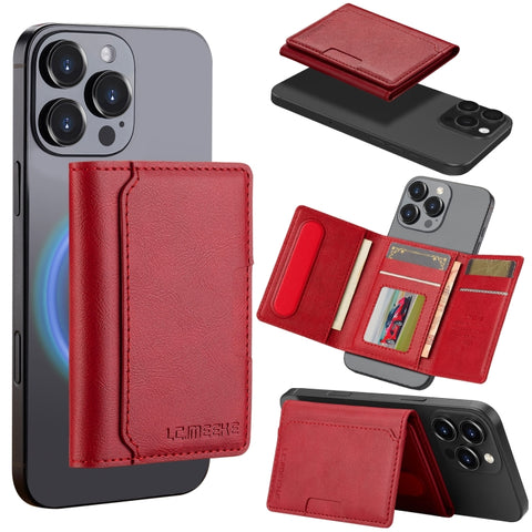 LC.IMEEKE 5-Cards MagSafe RFID Leather Card Bag(Red)