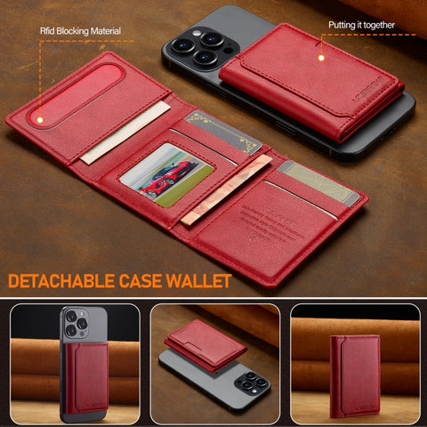 LC.IMEEKE 5-Cards MagSafe RFID Leather Card Bag(Red)