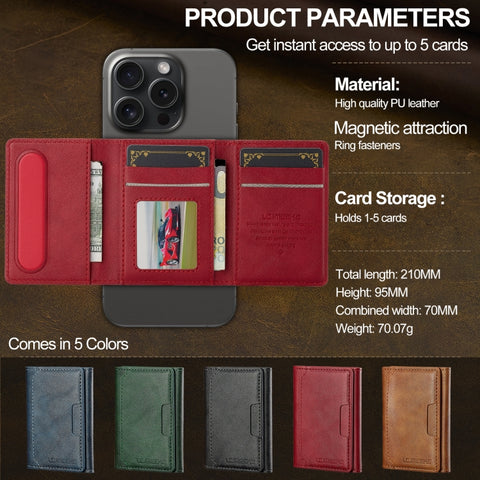 LC.IMEEKE 5-Cards MagSafe RFID Leather Card Bag(Red)