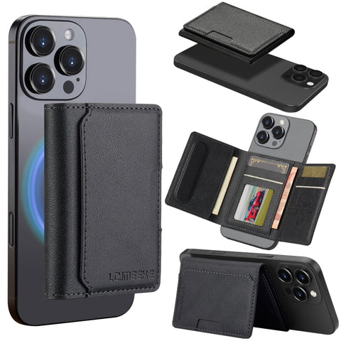LC.IMEEKE 5-Cards MagSafe RFID Leather Card Bag(Black)