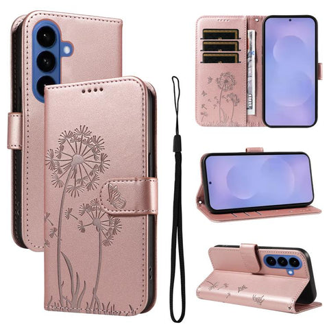 For Samsung Galaxy S26 5G Dandelion Embossed Pattern Flip Leather Phone Case(Rose Gold)