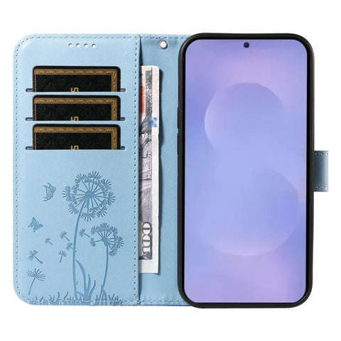 For Samsung Galaxy S26 5G Dandelion Embossed Pattern Flip Leather Phone Case(Sky Blue)