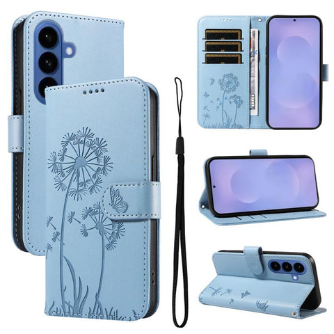 For Samsung Galaxy S26 5G Dandelion Embossed Pattern Flip Leather Phone Case(Sky Blue)