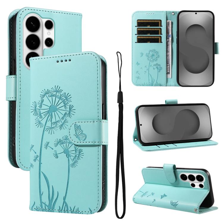 For Samsung Galaxy S26 Ultra 5G Dandelion Embossed Pattern Flip Leather Phone Case(Green)
