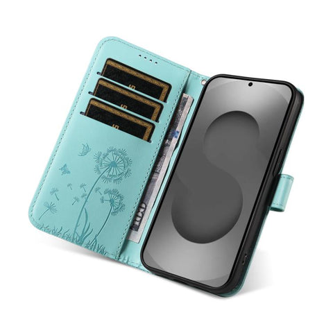 For Samsung Galaxy S26 Ultra 5G Dandelion Embossed Pattern Flip Leather Phone Case(Green)