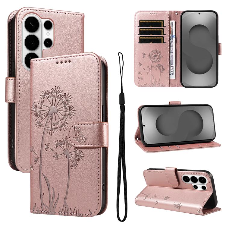 For Samsung Galaxy S26 Ultra 5G Dandelion Embossed Pattern Flip Leather Phone Case(Rose Gold)