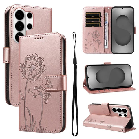 For Samsung Galaxy S26 Ultra 5G Dandelion Embossed Pattern Flip Leather Phone Case(Rose Gold)