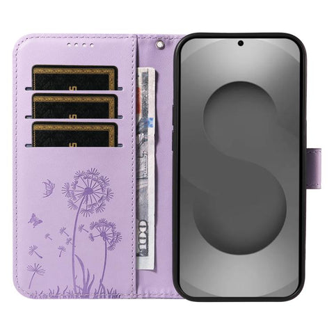For Samsung Galaxy S26 Ultra 5G Dandelion Embossed Pattern Flip Leather Phone Case(Purple)