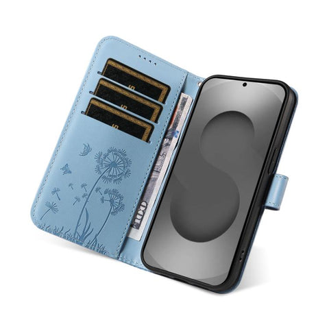 For Samsung Galaxy S26 Ultra 5G Dandelion Embossed Pattern Flip Leather Phone Case(Sky Blue)