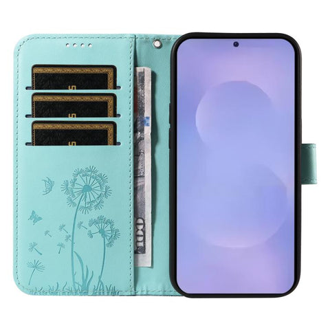 For Samsung Galaxy S26+ 5G Dandelion Embossed Pattern Flip Leather Phone Case(Green)