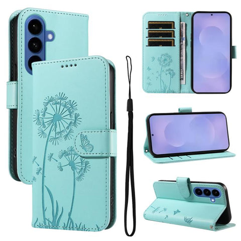 For Samsung Galaxy S26+ 5G Dandelion Embossed Pattern Flip Leather Phone Case(Green)