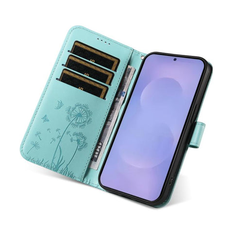 For Samsung Galaxy S26+ 5G Dandelion Embossed Pattern Flip Leather Phone Case(Green)