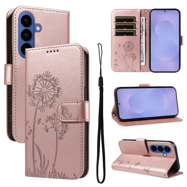 For Samsung Galaxy S26+ 5G Dandelion Embossed Pattern Flip Leather Phone Case(Rose Gold)