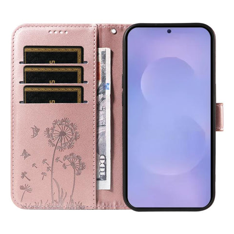 For Samsung Galaxy S26+ 5G Dandelion Embossed Pattern Flip Leather Phone Case(Rose Gold)