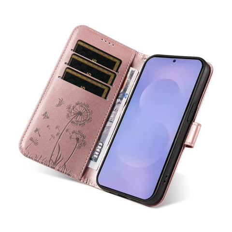 For Samsung Galaxy S26+ 5G Dandelion Embossed Pattern Flip Leather Phone Case(Rose Gold)