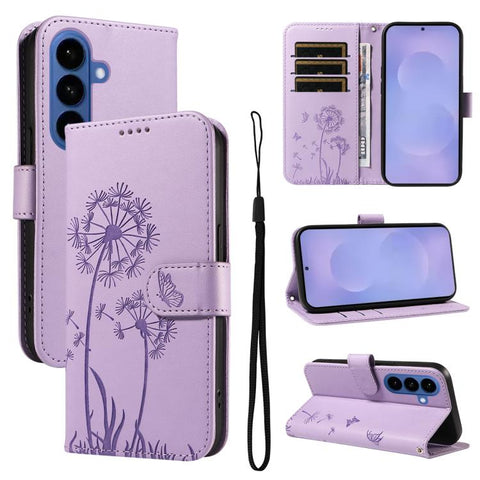 For Samsung Galaxy S26+ 5G Dandelion Embossed Pattern Flip Leather Phone Case(Purple)