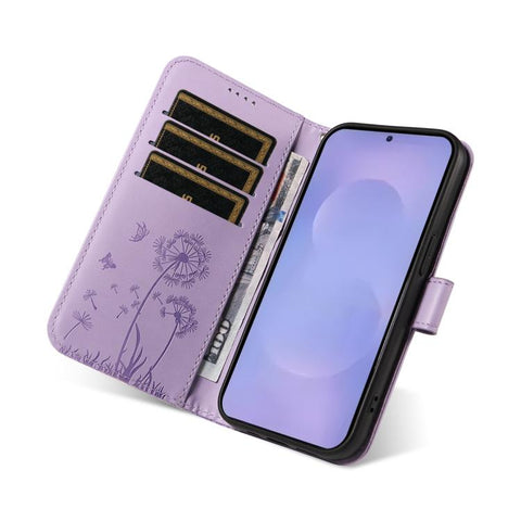 For Samsung Galaxy S26+ 5G Dandelion Embossed Pattern Flip Leather Phone Case(Purple)