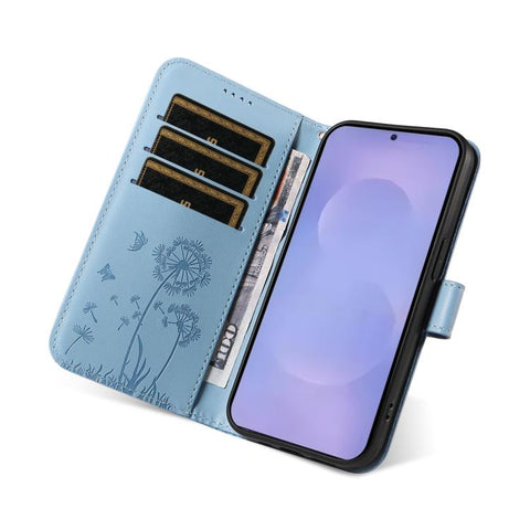 For Samsung Galaxy S26+ 5G Dandelion Embossed Pattern Flip Leather Phone Case(Sky Blue)