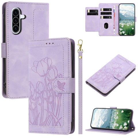 Eleganten etui ovitek za  Samsung A36 5G, Tulipani, Vijoličen