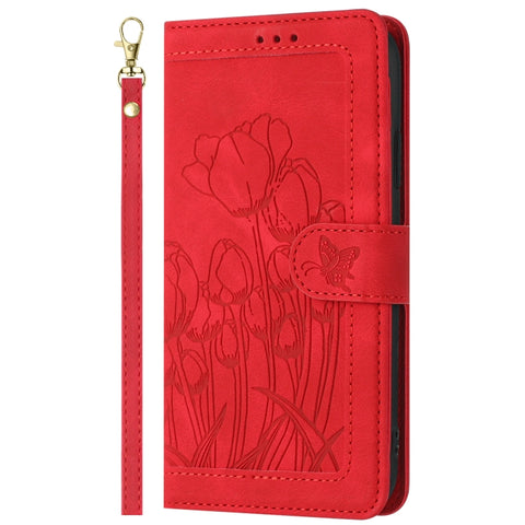Eleganten etui ovitek za  Samsung A36 5G, Tulipani, Rdeč
