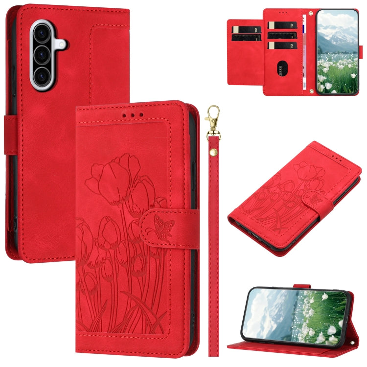 Eleganten etui ovitek za  Samsung A36 5G, Tulipani, Rdeč