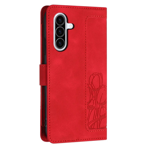 Eleganten etui ovitek za  Samsung A36 5G, Tulipani, Rdeč