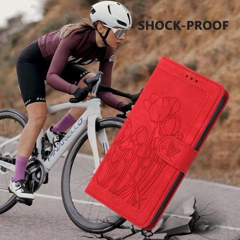 Eleganten etui ovitek za  Samsung A36 5G, Tulipani, Rdeč