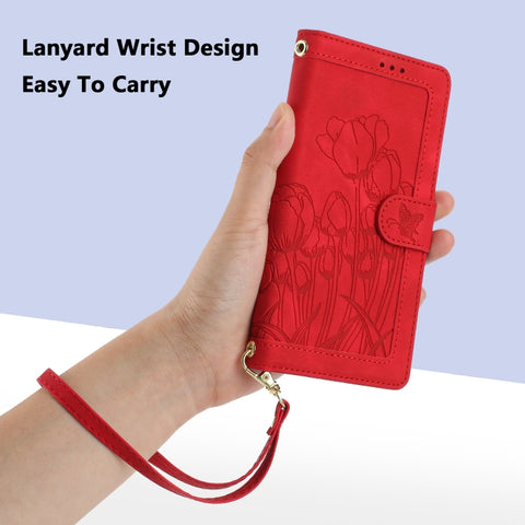 Eleganten etui ovitek za  Samsung A36 5G, Tulipani, Rdeč