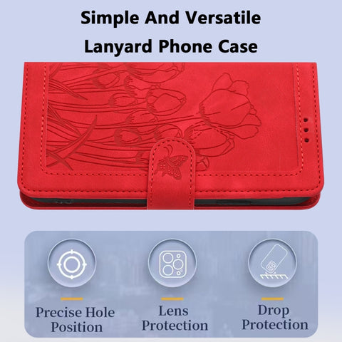 Eleganten etui ovitek za  Samsung A36 5G, Tulipani, Rdeč