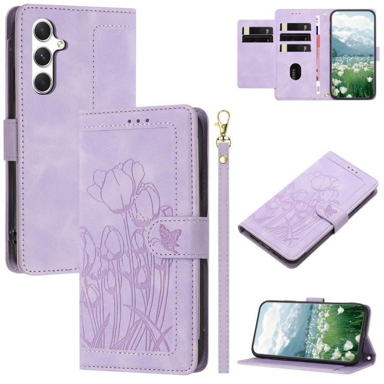 Eleganten etui ovitek za  Samsung A56 5G, Tulipani, Vijoličen
