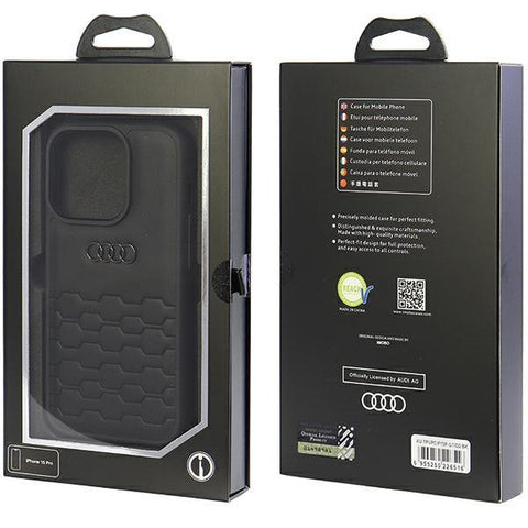 Audi GT Synthetic Leather ovitek za iPhone 15 Pro, Črn