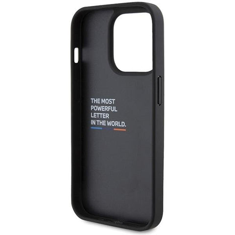 BMW Leather Stamp Tricolor ovitek za iPhone 15 Pro, Črn