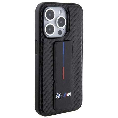 BMW Grip Stand Smooth & Carbon ovitek za iPhone 15 Pro, Črn