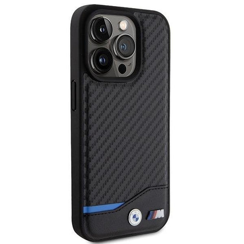 BMW Leather Carbon ovitek za iPhone 15 Pro, Črn